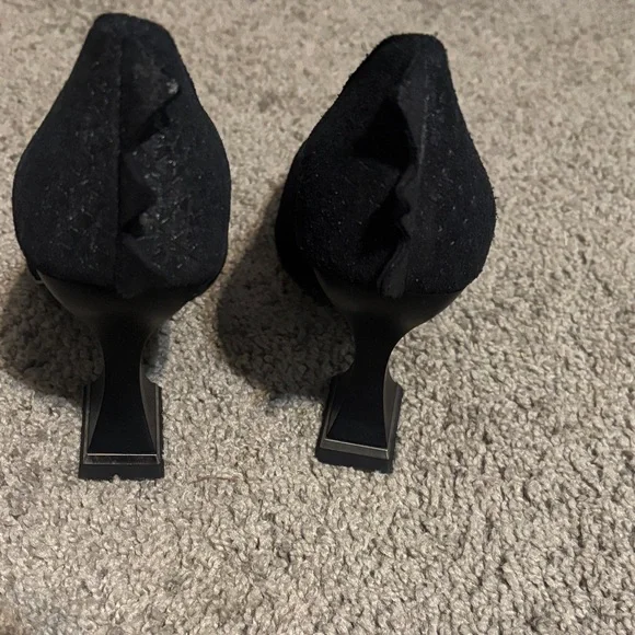RARE, John Fluevog “Polly” Textured Black Spike Heels, Size 9